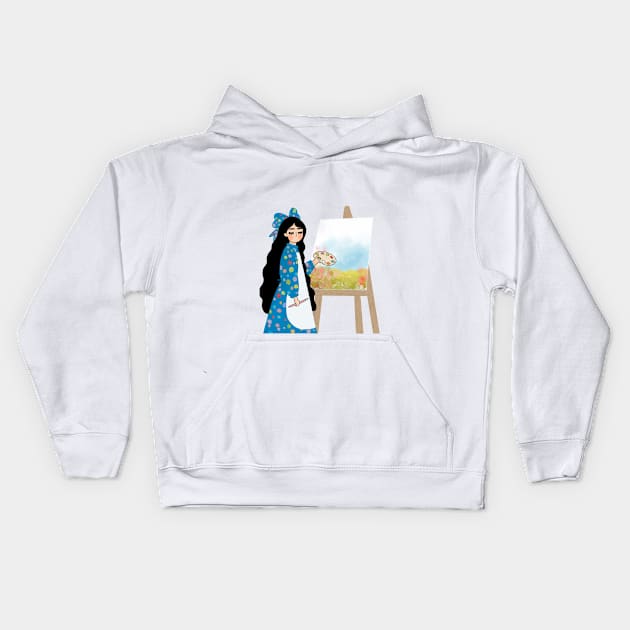 Painting girl Kids Hoodie by hayouta shop